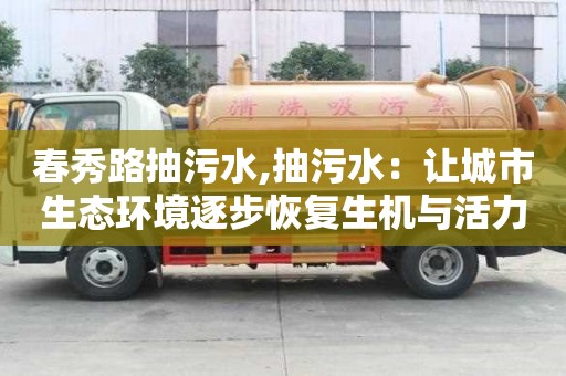 春秀路抽污水,抽污水：讓城市生態環境逐步恢復生機與活力